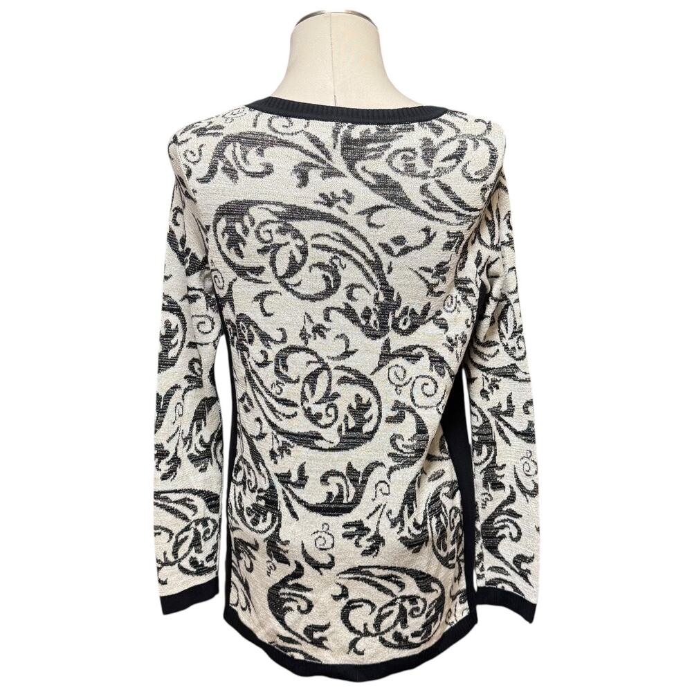 Chico's Collection Lurex Jacquard Sweater Black Neutral 1 / Medium - Picture 5 of 6